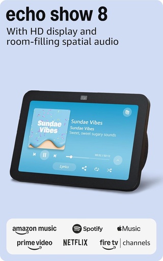 [840268905323] Amazon Echo Show 8, Con audio espacial, hub de Smart Home y Alexa, Carbón 